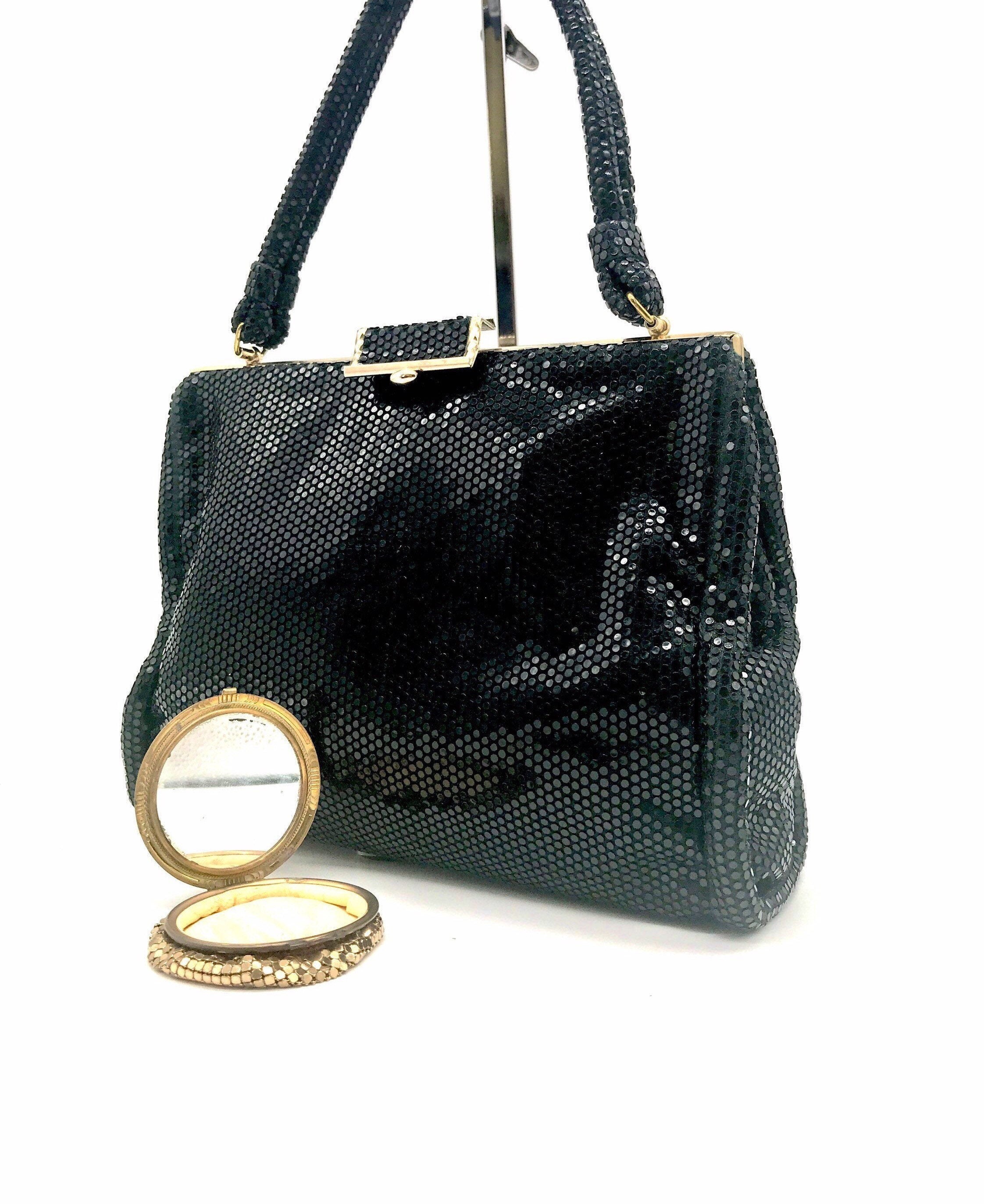* VINTAGE '60s / '70s GLAMOROUS HAND MADE SPARKLING BLACK BEAD & SEQUIN  EVENING BAG FROM HONG KONG