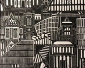 Manchester print, we love manchester,architecture print, Manchester skyline, Manchester lino print