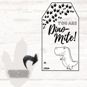 Etiquetas para presentes Dino-Mite - Dia dos Namorados - Ocasião especial - Aniversário - Dinossauro