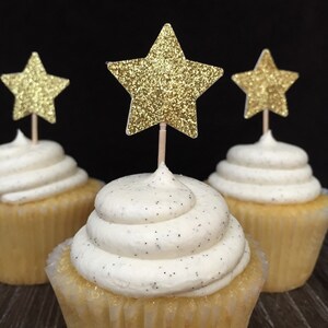 Glittered Star Cupcake Toppers 12CT, Star appetizer picks, Twinkle Twinkle Little Star Party, Little Star Party, Star Baby Shower, 1st bday image 2