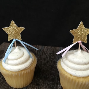 Glittered Star Cupcake Toppers 12CT, Star appetizer picks, Twinkle Twinkle Little Star, Little Star, Gender Reveal, Baby Shower, 1st bday image 1