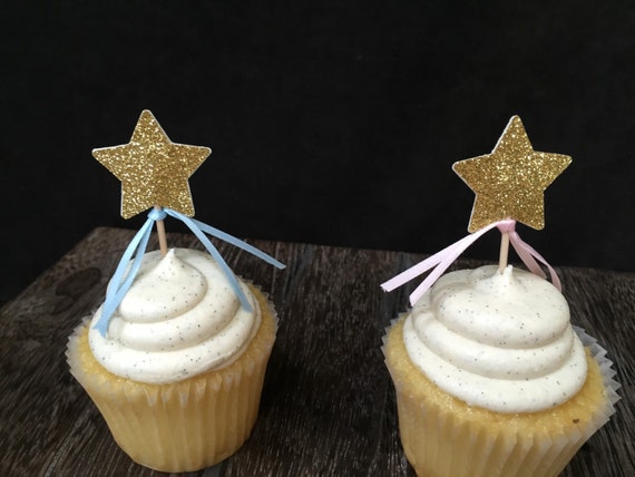 Glittered Star Cupcake Toppers 12CT, Star appetizer picks, Twinkle Twinkle Little Star, Little Star, Gender Reveal, Baby Shower, 1st bday Il_570xn