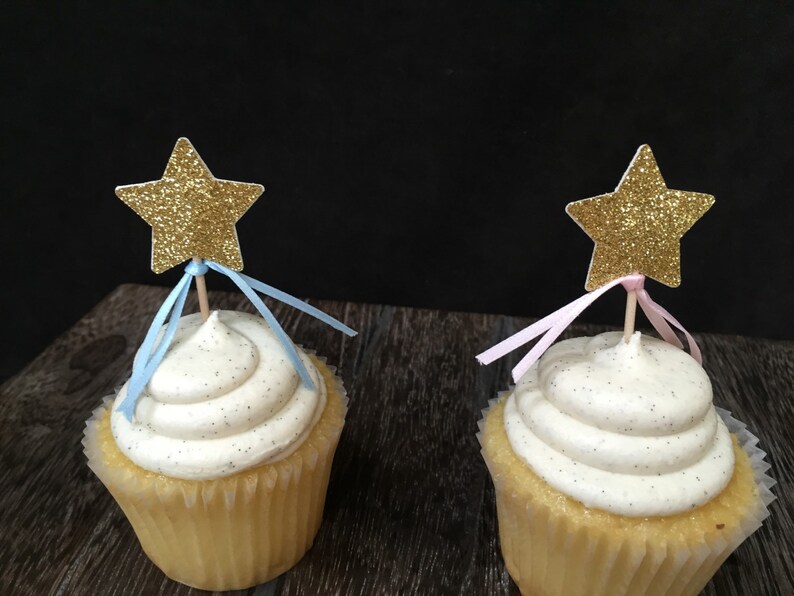 Glittered Star Cupcake Toppers 12CT, Star appetizer picks, Twinkle Twinkle Little Star, Little Star, Gender Reveal, Baby Shower, 1st bday image 1