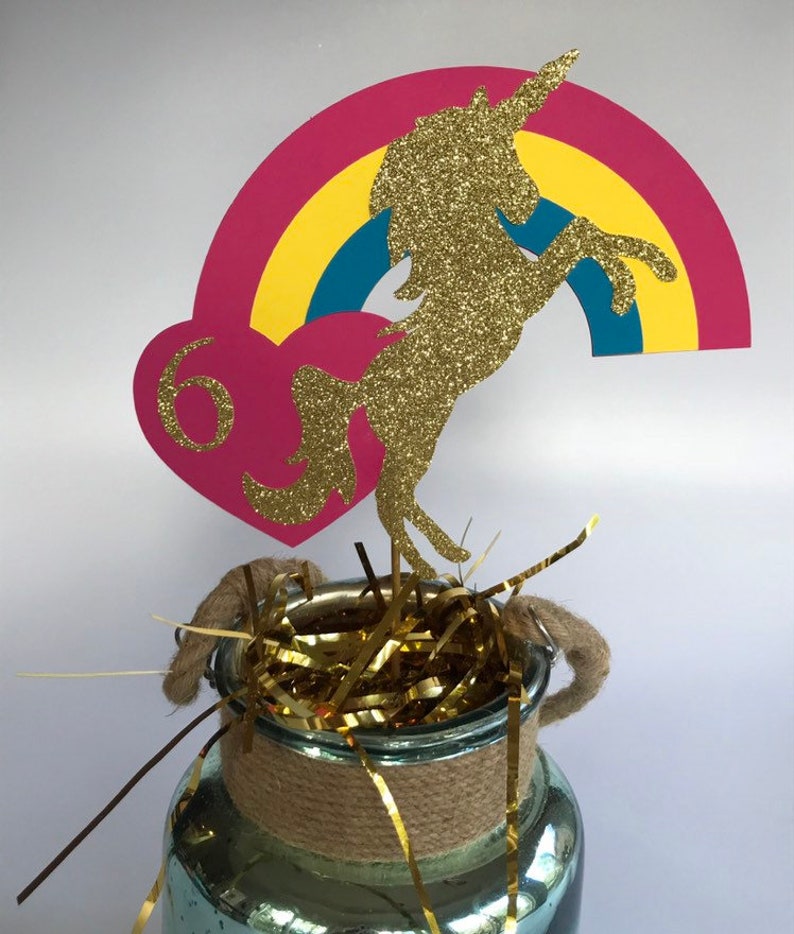 Gold Glitter Rainbow Unicorn Cake Topper, Large Gold Glittered Unicorn cake topper, Gold Glitter Unicorn, Rainbow Unicorn Party image 3