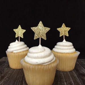 Glittered Star Cupcake Toppers 12CT, Star appetizer picks, Twinkle Twinkle Little Star Party, Little Star Party, Star Baby Shower, 1st bday image 1