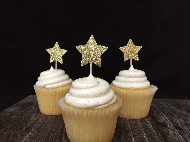 Glittered Star Cupcake Toppers 12CT, Star appetizer picks, Twinkle Twinkle Little Star Party, Little Star Party, Star Baby Shower, 1st bday image 1