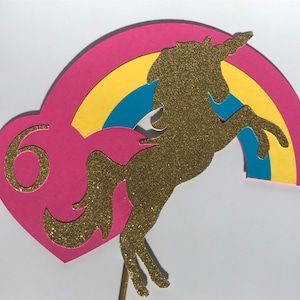 Gold Glitter Rainbow Unicorn Cake Topper, Large Gold Glittered Unicorn cake topper, Gold Glitter Unicorn, Rainbow Unicorn Party image 1