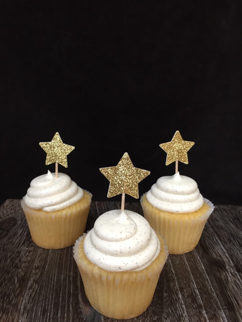 Glittered Star Cupcake Toppers 12CT, Star appetizer picks, Twinkle Twinkle Little Star Party, Little Star Party, Star Baby Shower, 1st bday image 3