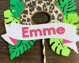 Personalized Jungle Cake Topper, Animal Print, Safari Party Decor