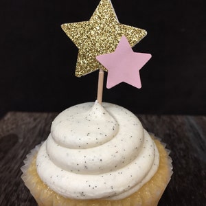 Glittered Star Cupcake Toppers 12CT, Star appetizer picks, Twinkle Twinkle Little Star, Little Star, Gender Reveal, Baby Shower, ONEderful image 2