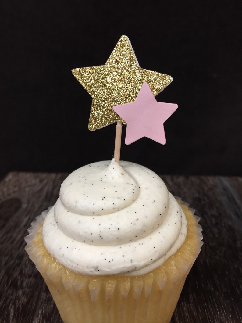 Glittered Star Cupcake Toppers 12CT, Star appetizer picks, Twinkle Twinkle Little Star, Little Star, Gender Reveal, Baby Shower, ONEderful image 2