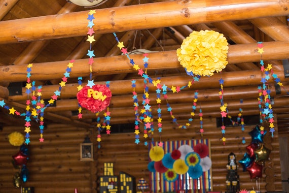 Super hero party garland, Star garland, star backdrop, Super Hero birthday decor, Comic Book Decor, Star Party, Little Star Party Il_570xn