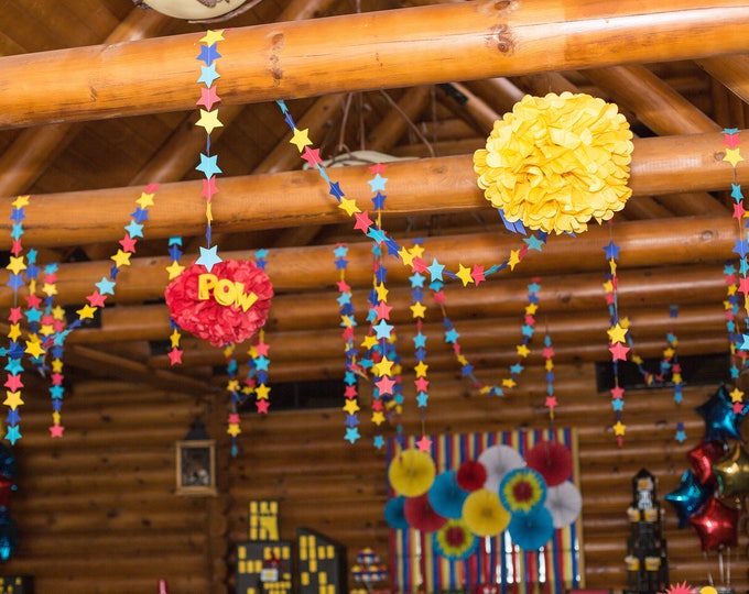 Super hero party garland, Star garland, star backdrop, Super Hero birthday decor, Comic Book Decor, Star Party, Little Star Party