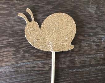 Glittered Snail Food Skewers, Woodland Party Cake Toppers (Set of 12)