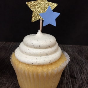 Glittered Star Cupcake Toppers 12CT, Star appetizer picks, Twinkle Twinkle Little Star, Little Star, Gender Reveal, Baby Shower, ONEderful image 3