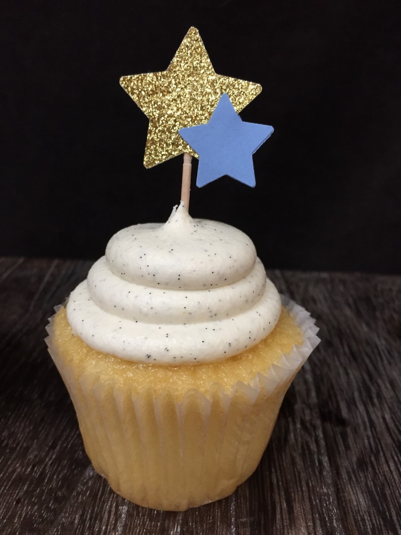 Glittered Star Cupcake Toppers 12CT, Star appetizer picks, Twinkle Twinkle Little Star, Little Star, Gender Reveal, Baby Shower, ONEderful image 3