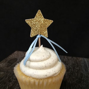 Glittered Star Cupcake Toppers 12CT, Star appetizer picks, Twinkle Twinkle Little Star, Little Star, Gender Reveal, Baby Shower, 1st bday image 3