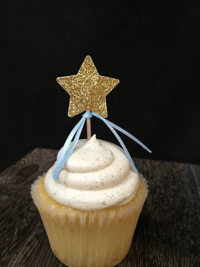 Glittered Star Cupcake Toppers 12CT, Star appetizer picks, Twinkle Twinkle Little Star, Little Star, Gender Reveal, Baby Shower, 1st bday image 3