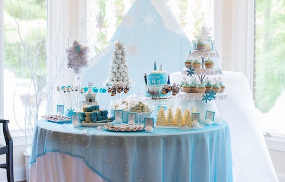 Frozen Snowflake High Chair Banner - Blue Winter Wonderland Birthday Garland For 1st Birthday & Baby Showers