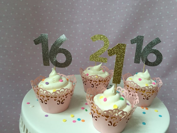 Age Cupcake Toppers, Gold/Silver Cupcake Toppers, Cupcake Picks, Age Cupcake Toppers (Set of 12) Il_570xn