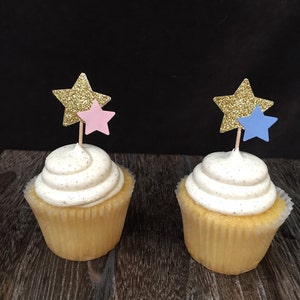 Glittered Star Cupcake Toppers 12CT, Star appetizer picks, Twinkle Twinkle Little Star, Little Star, Gender Reveal, Baby Shower, ONEderful image 1