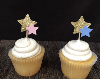 Glittered Star Cupcake Toppers 12CT, Star appetizer picks, Twinkle Twinkle Little Star, Little Star, Gender Reveal, Baby Shower, ONEderful