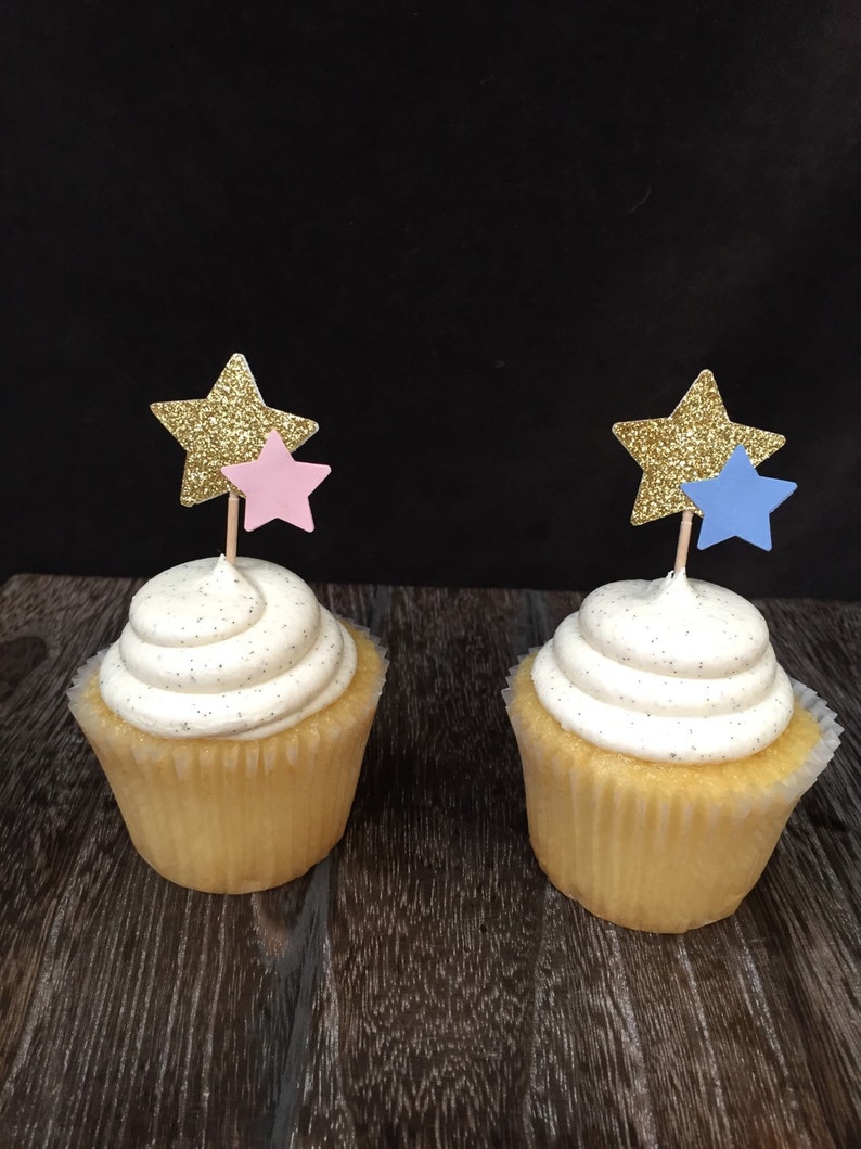 Glittered Star Cupcake Toppers 12CT, Star appetizer picks, Twinkle Twinkle Little Star, Little Star, Gender Reveal, Baby Shower, ONEderful image 1