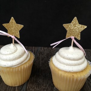 Glittered Star Cupcake Toppers 12CT, Star appetizer picks, Twinkle Twinkle Little Star, Little Star, Gender Reveal, Baby Shower, 1st bday image 4