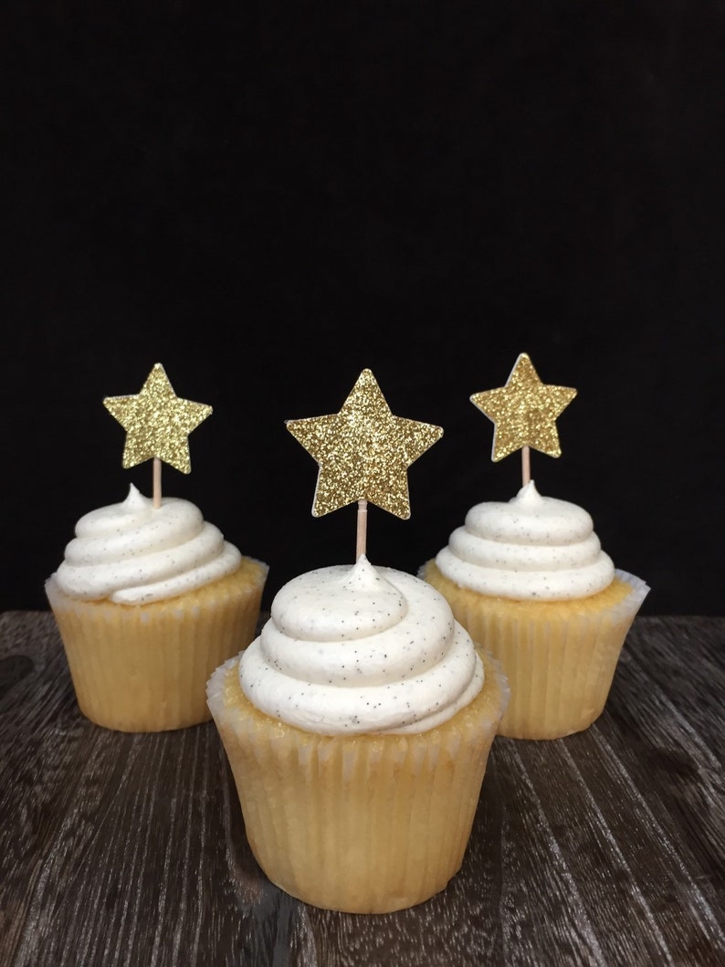 Glittered Star Cupcake Toppers 12CT, Star appetizer picks, Twinkle Twinkle Little Star Party, Little Star Party, Star Baby Shower, 1st bday image 4
