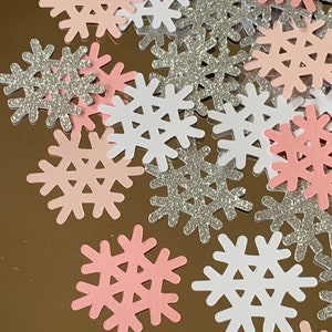 Pink Snowflake confetti 100 count, winter ONEderland, baby its cold outside, baby shower, winter themed party, frozen party,silver snowflake