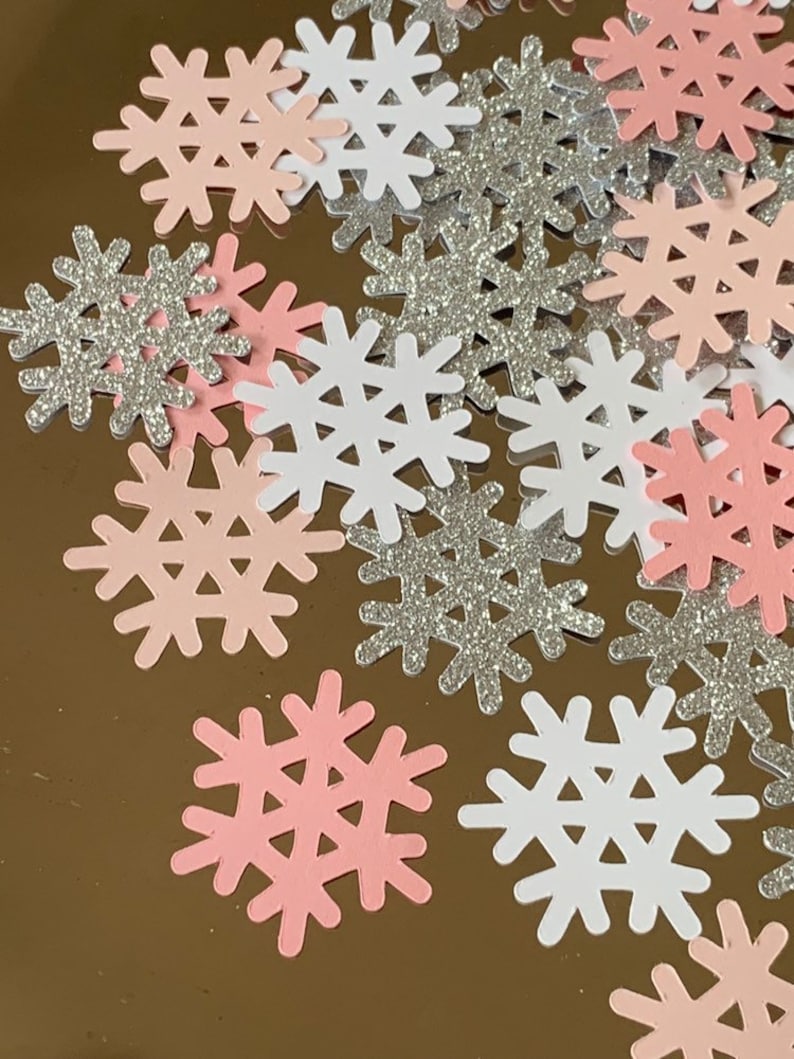 Pink Snowflake confetti 100 count winter ONEderland baby its cold outside baby shower winter themed party frozen partysilver