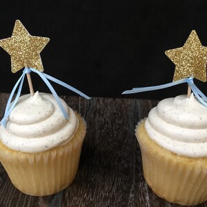 Glittered Star Cupcake Toppers 12CT, Star appetizer picks, Twinkle Twinkle Little Star, Little Star, Gender Reveal, Baby Shower, 1st bday image 5