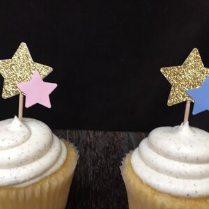 Glittered Star Cupcake Toppers 12CT, Star appetizer picks, Twinkle Twinkle Little Star, Little Star, Gender Reveal, Baby Shower, ONEderful image 4