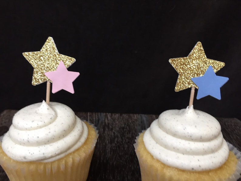 Glittered Star Cupcake Toppers 12CT, Star appetizer picks, Twinkle Twinkle Little Star, Little Star, Gender Reveal, Baby Shower, ONEderful image 4