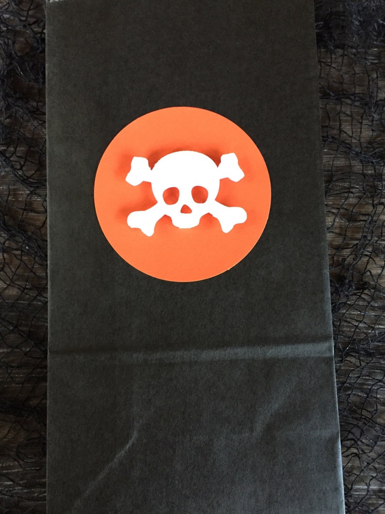 Halloween Treat bag, Halloween Party, Pirate party favor bags, pirate party, pirate goodie bag, skull and cross bones favor bag image 3