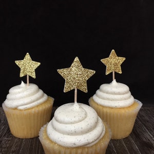 Glittered Star Cupcake Toppers 12CT, Star appetizer picks, Twinkle Twinkle Little Star Party, Little Star Party, Star Baby Shower, 1st bday image 5