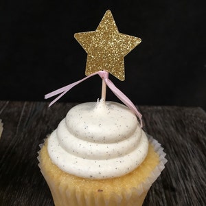 Glittered Star Cupcake Toppers 12CT, Star appetizer picks, Twinkle Twinkle Little Star, Little Star, Gender Reveal, Baby Shower, 1st bday image 2