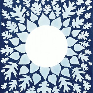 SOLSTICE, Botanical Cyanotype print, Nature, Outdoors, SUN Moon, Leaves, Plants, Trees, Giclee Print of Original Cyanotype Painting