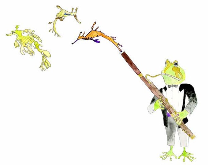 ÉTUDE, Frog Music, Sea Horse, Sea Dragon, BASSOON, Animal Art, Watercolor Giclée Print of
