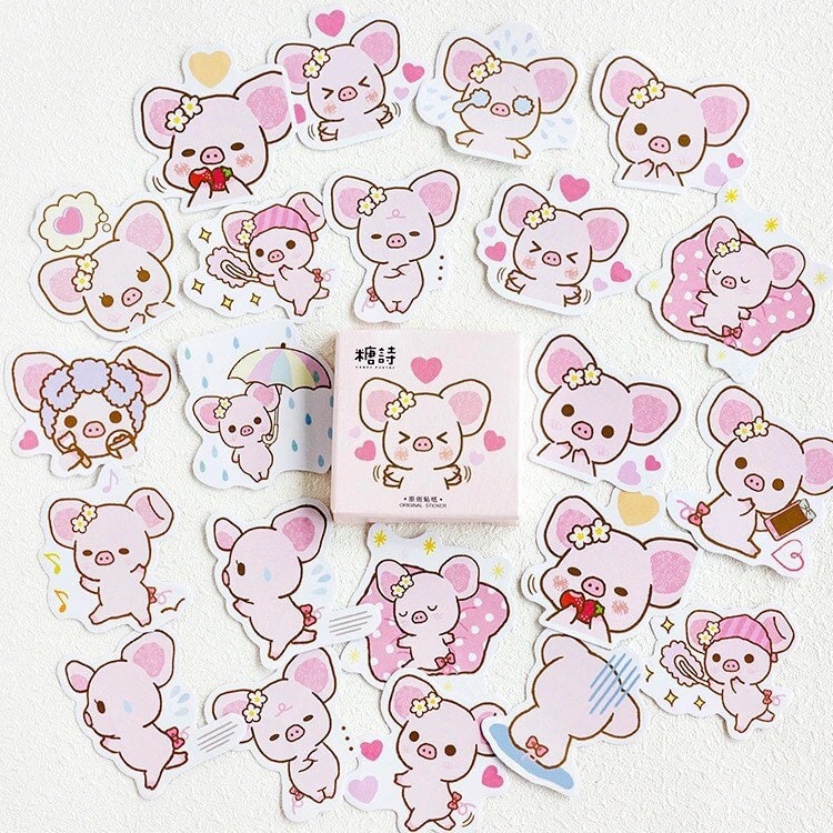 Pink Pig Stickers by Fuyou Deng