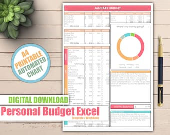 Digital Budget Planner, 2021 Digital Budget, Excel Spreadsheet Template, Undated Budget, Financial Planner, Printable Monthly Budget