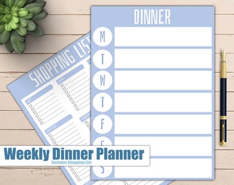 Meal Planner, Printable Meal Plan, Printable Shopping List, Lose Weight, Get Healthy, Weekly Menu Planner, Dinner Planner, Menu Template