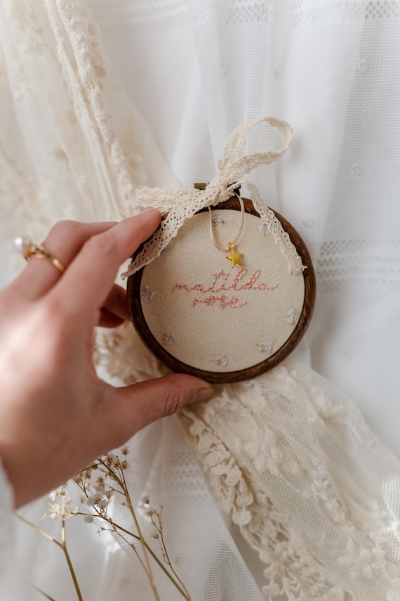 Hand Embroidery Baby Name Sign: Coquette Nursery Decor