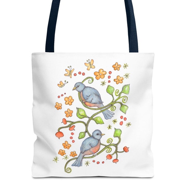 Twin Birds Together Tote Bag for the Bird Nature Lover Custom Art Designed by KristenUlla Great Gift Idea!