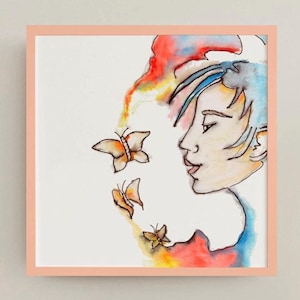 Whimsical Fairy Butterfly Colorful Watercolor Painting Print Matte Vertical Poster Art by KristenUlla Home Decor Nature Art