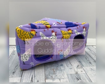 Corner cuddle cubby double entrance | Fleece corner bed  | Guinea pig corner bed  | Small animal fleece bed