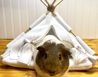 Guinea pig teepee bed White | teepee | Guinea pig toy | Fleece guinea pig accessories | guinea pig bed