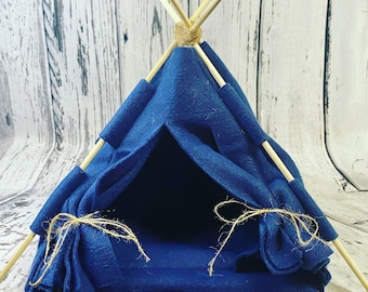 Cama de tipi de conejillo de indias Azul marino / tipi / juguete de cobaya / Accesorios de conejillo de indias de lana / Cama de conejillo de indias