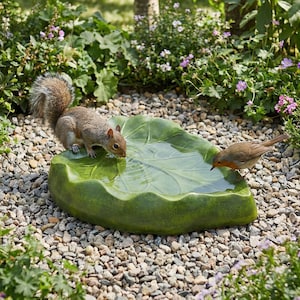 Concrete Leaf Bird bath – Handmade Outdoor Garden Bird Bath – Heavy Stone Bird Bath – Rustic Patio Decor – Backyard Wildlife Garden Accent