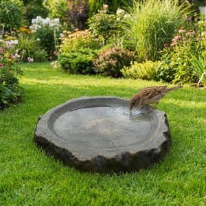 Bird Feeder and Bird bath, Unique Log Style Fairy Garden & Outdoor Patio Decor Gift image 12